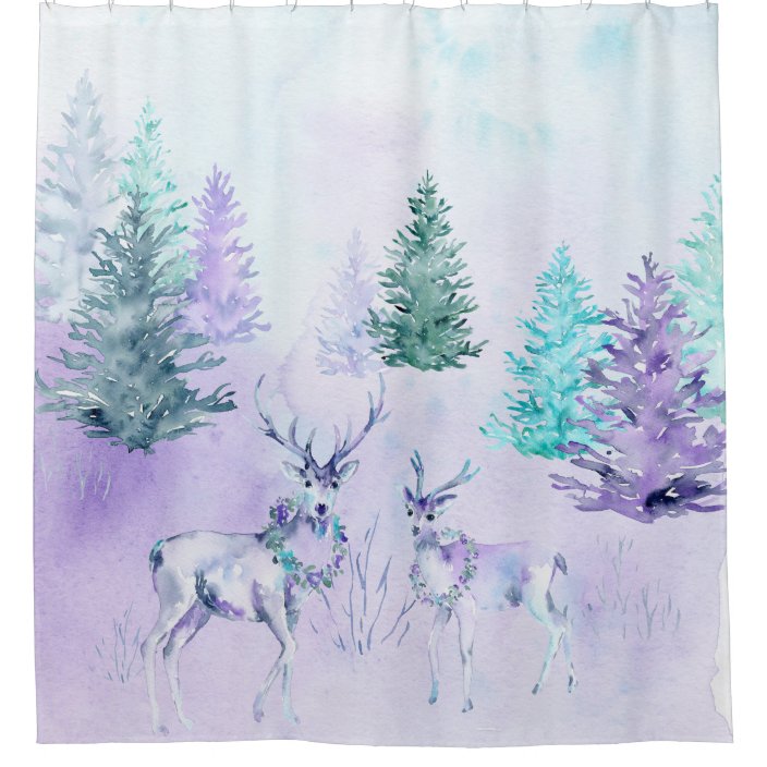 Winter Holiday Watercolor Deer Scene Shower Curtain Zazzle Com