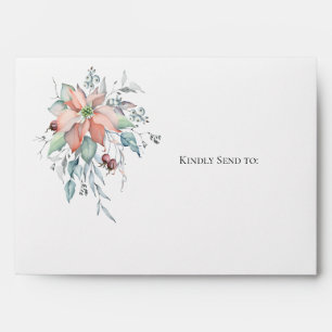Winter Holiday Watercolor Poinsettia Envelope