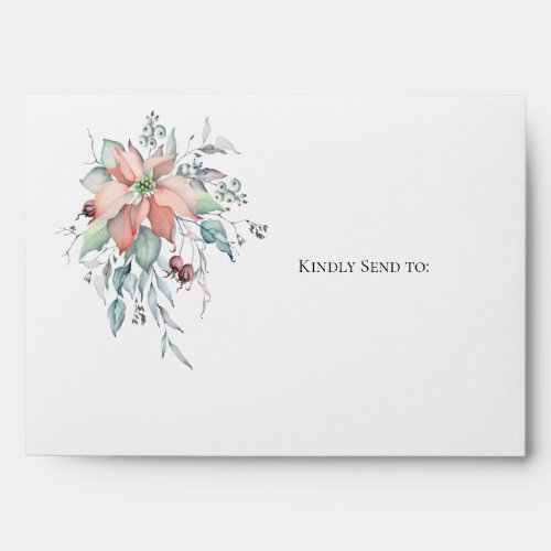 Winter Holiday Watercolor Poinsettia Envelope