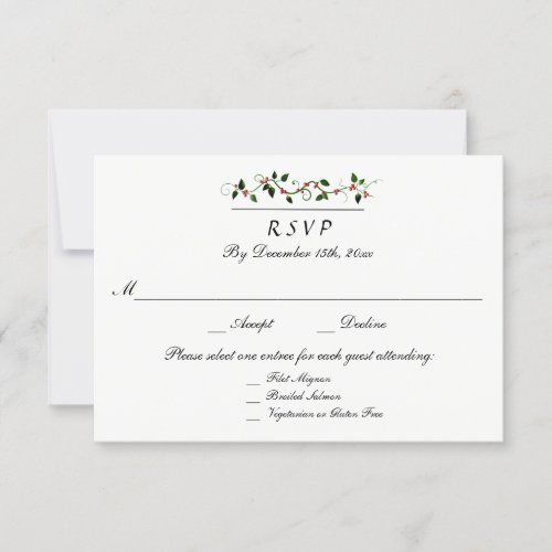 Winter Holiday Wedding 3 Entree RSVP Response