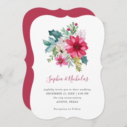 Winter Holiday Wedding  Floral and Holly Berries Invitation