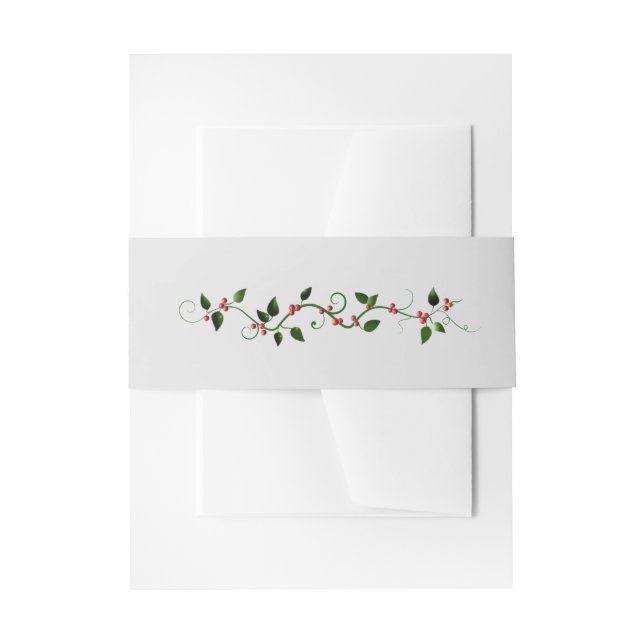 Winter Holiday Wedding Holly Vine Gray Matching Invitation Belly Band (Front Example)