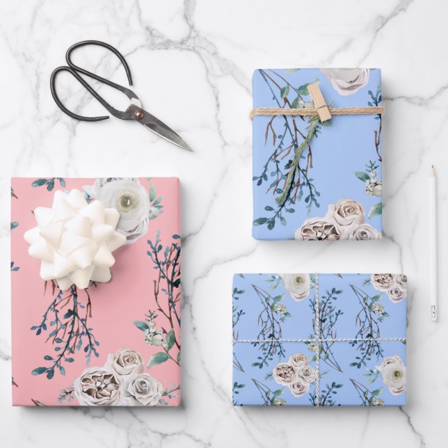 Winter holiday wedding roses pattern  wrapping paper sheets (Front)