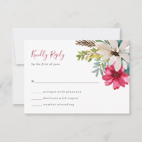Winter Holiday Wedding  Watercolor Floral RSVP Card