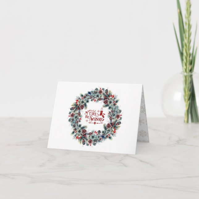 Winter Holiday Wreath 'Tis the Season Announcement (Front)