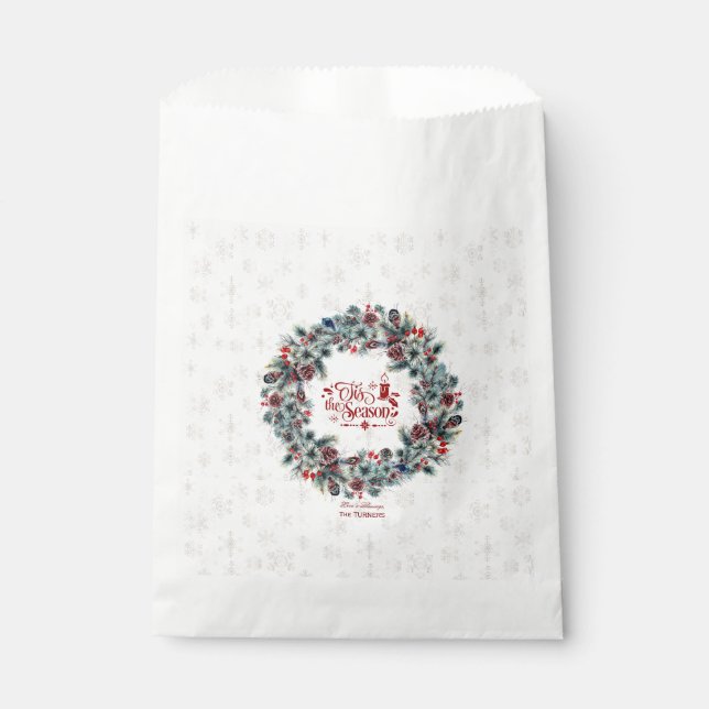 Winter Holiday Wreath 'Tis the Season Monogram Favor Bag (Front)