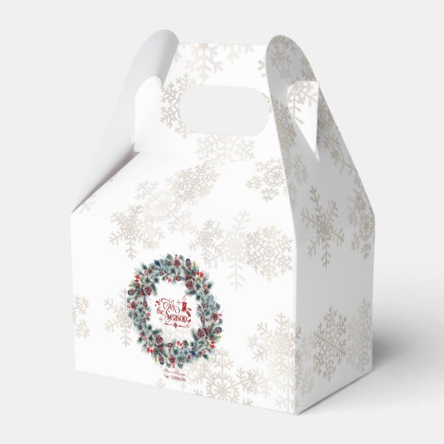 Winter Holiday Wreath 'Tis the Season Monogram Favor Boxes (Front Side)