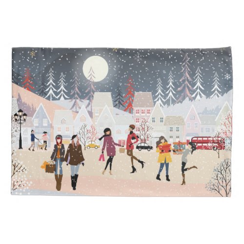 Winter Holidays Christmas Village Pillow Case