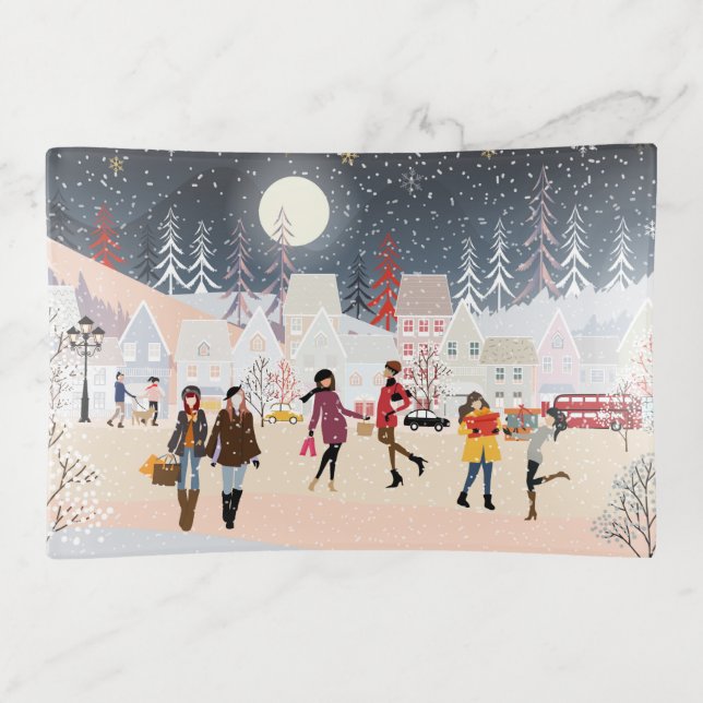 Winter Holidays Christmas Village Trinket Tray (Front)