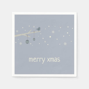 Winter holidays forest xmas ball blue bird cartoon napkins