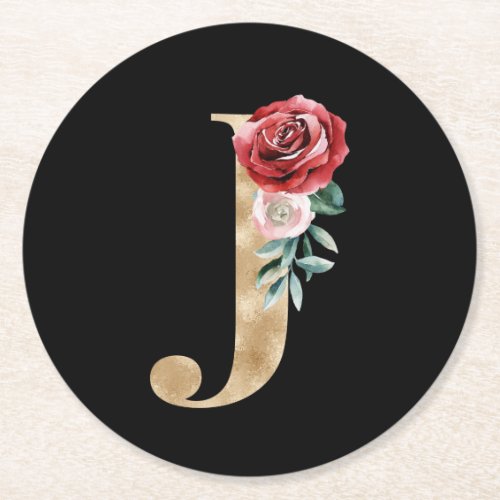 Winter holidays initials  letter J Round Paper Coaster