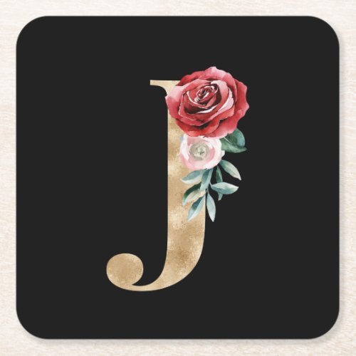 Winter holidays initials  letter J Square Paper Coaster
