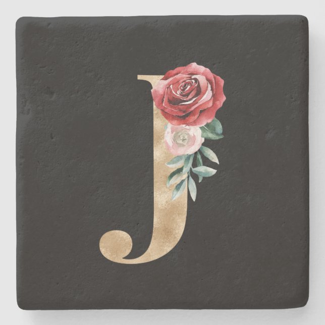 Winter holidays initials  letter J Stone Coaster (Front)