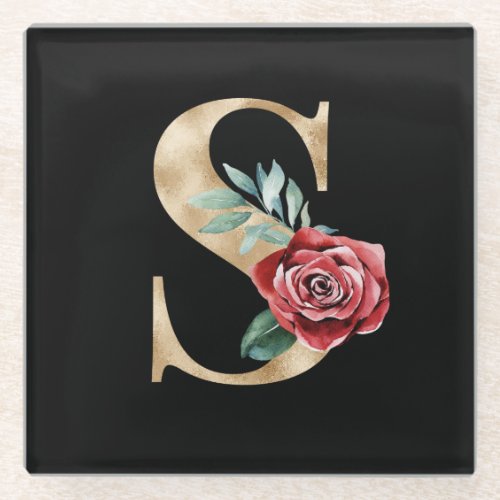 Winter holidays initials  letter S Glass Coaster