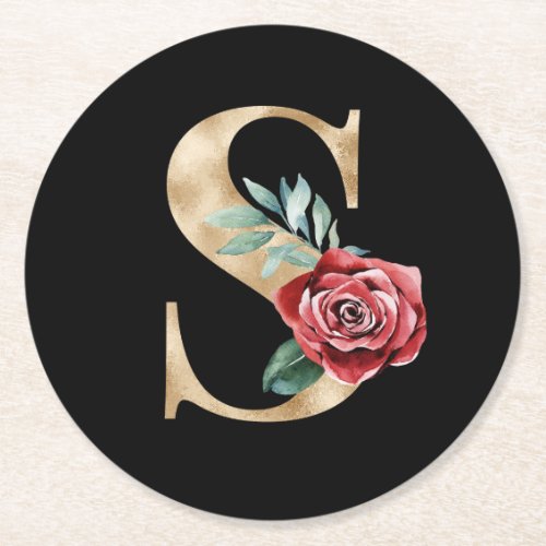 Winter holidays initials  letter S Round Paper Coaster