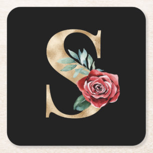 Winter holidays initials  letter S Square Paper Coaster