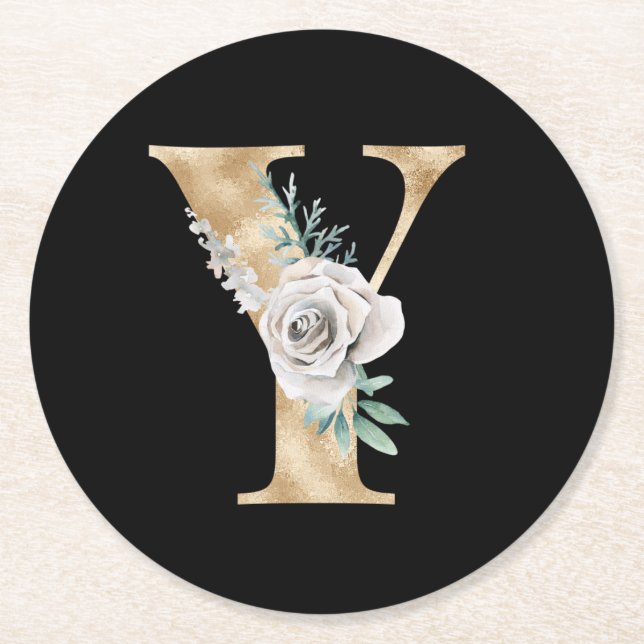Winter holidays initials  letter Y Round Paper Coaster (Front)
