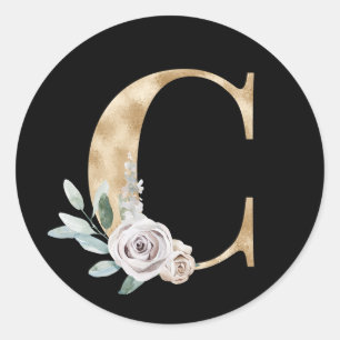 Winter holidays initials sticker letter C