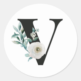 Winter holidays initials sticker letter V