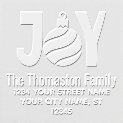 Winter Holidays JOY Ornament Name Return Address Embosser