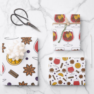 Winter holidays mulled red wine and spices  wrapping paper sheets