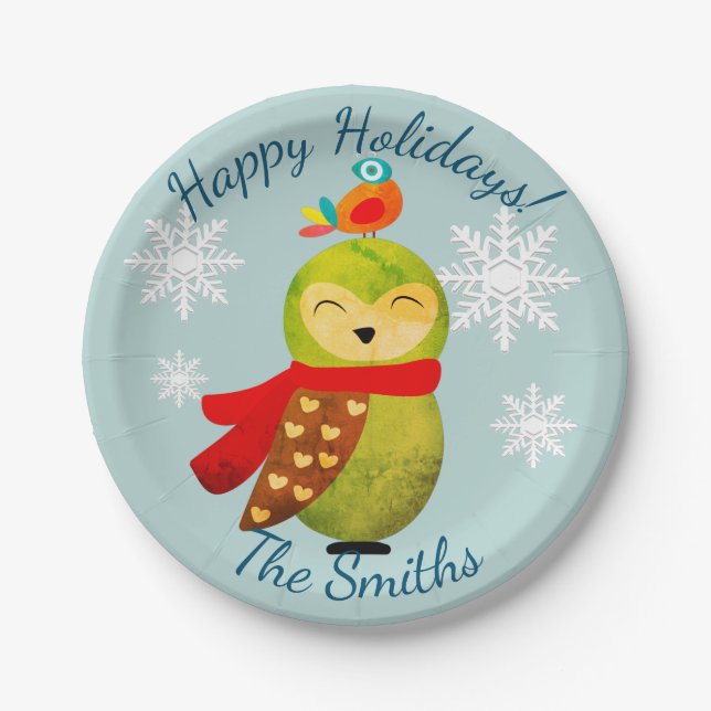 Winter Holidays Owl Paper Plates (Front)