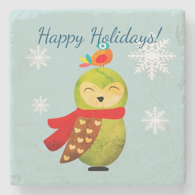 Winter Holidays Owl Stone Coaster (Front)