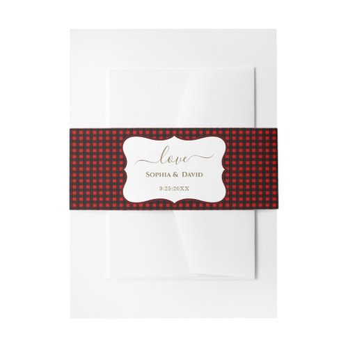 Winter Holidays Red Buffalo Plaid Wedding Invitation Belly Band