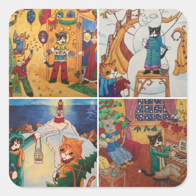 Winter Holidays Ribbon Square Sticker (Front)