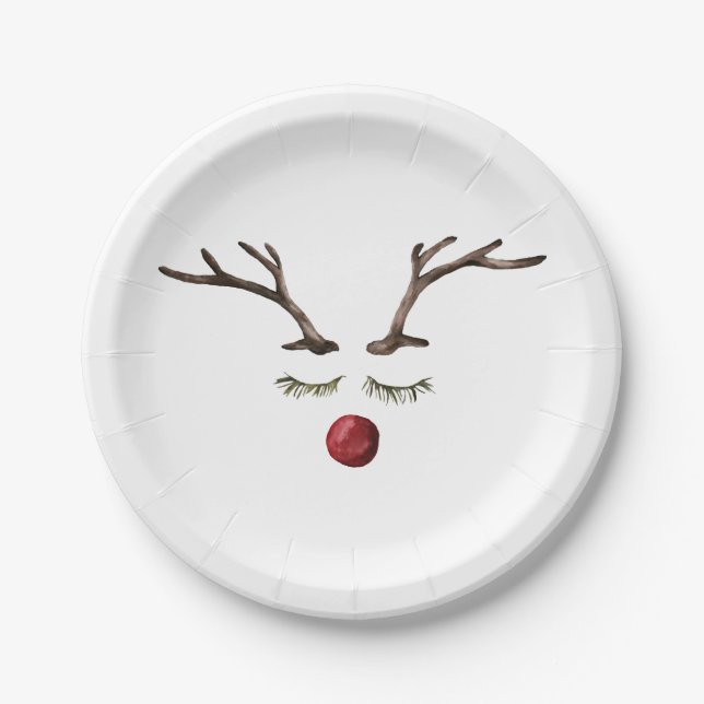 Winter holidays Rudolph Paper Plates (Front)