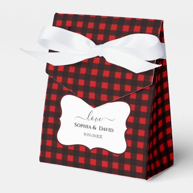 Winter Holidays Xmas Red Buffalo Plaid Wedding Favor Boxes (Front Side)