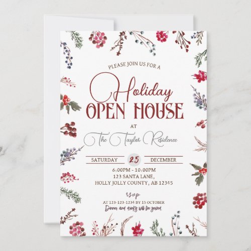 Winter Hollies Holiday Open House Year End Party Invitation