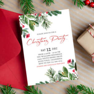 Winter Holly and Berries Christmas Party Invitation