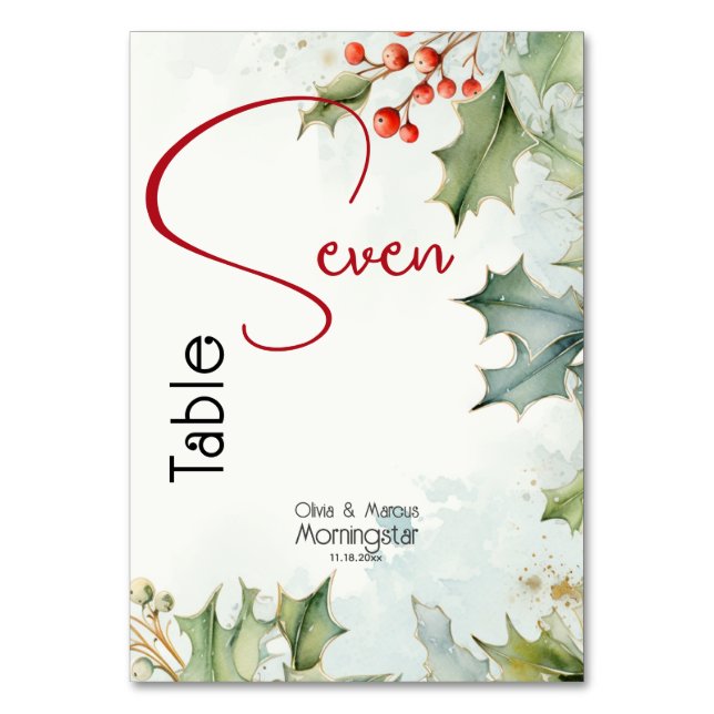 Winter Holly and Berries  Table Number (Back)