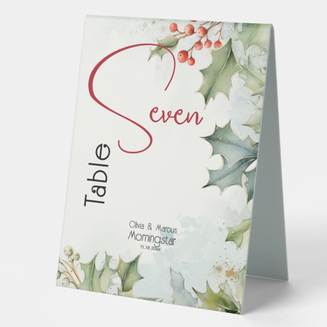 Winter Holly and Berries Table Tent (Front)