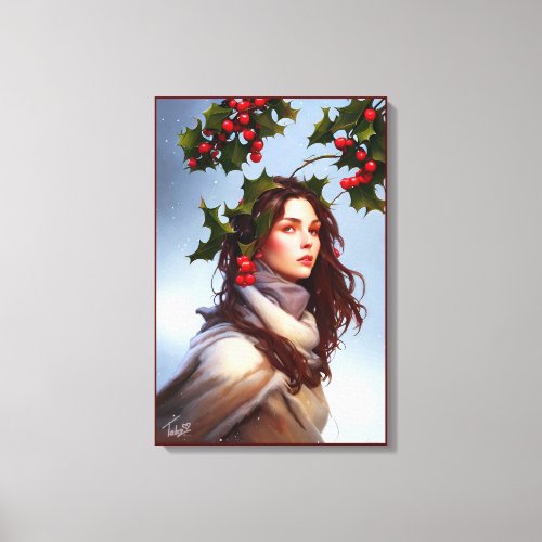 Winter Holly Berries Fantasy Digital Art  Canvas Print
