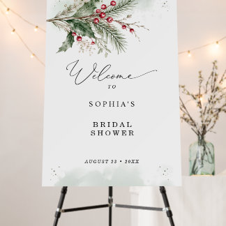 Winter Holly Berries Watercolor Bridal Shower Foam Board