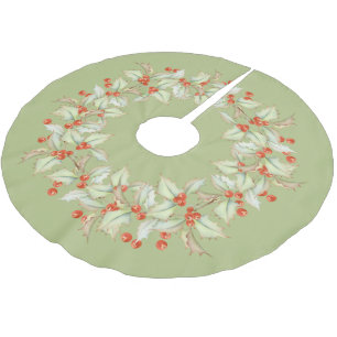 Winter holly berries wreath orange Christmas Brushed Polyester Tree Skirt