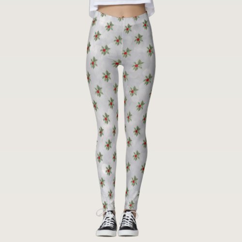 Winter Holly Berry Pattern Leggings