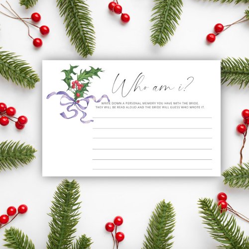 Winter holly branch Who am I bridal shower game Stationery