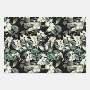 Winter holly branches green pattern wrapping paper sheets