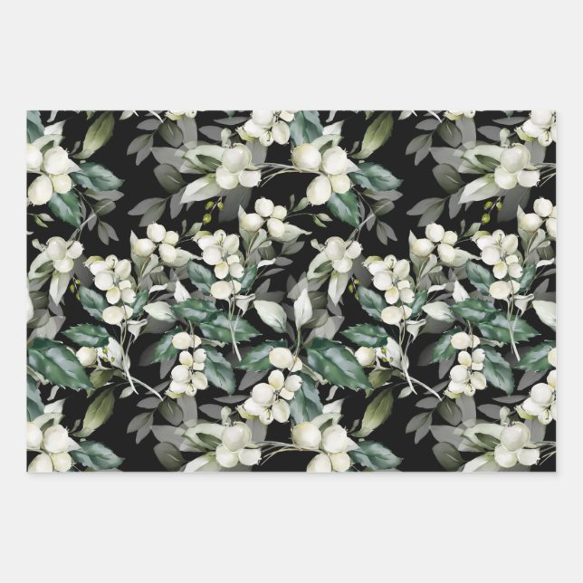 Winter holly branches green pattern wrapping paper sheets (Front)