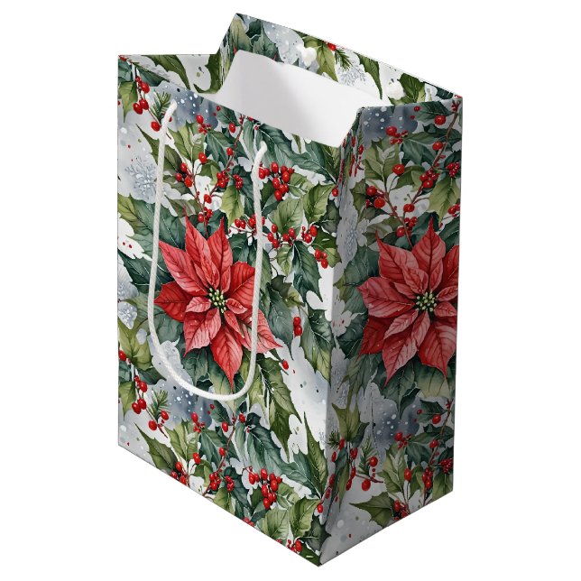 Winter Holly Medium Gift Bag (Front Angled)