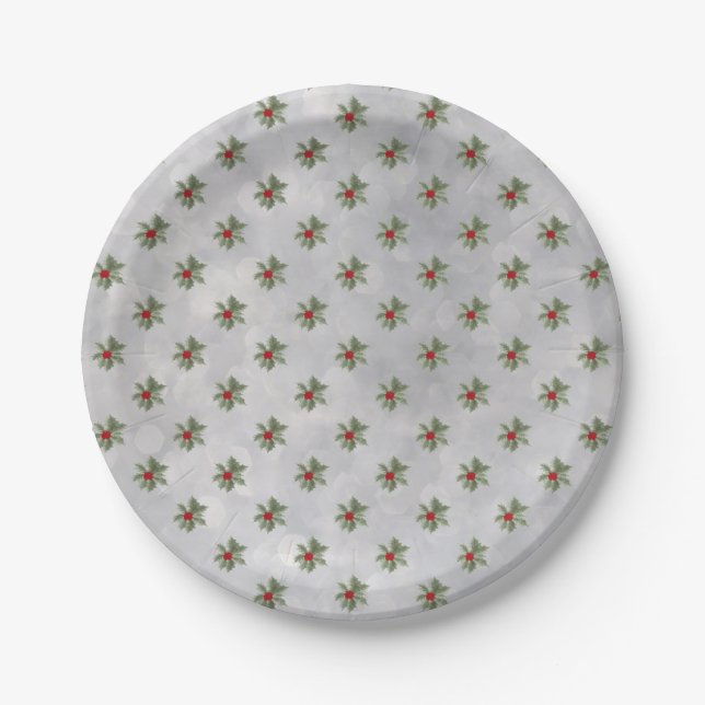 Winter Holly Pattern Paper Plate (Front)