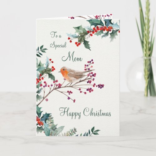 Winter Holly Red Robin Mom Christmas Holiday Card