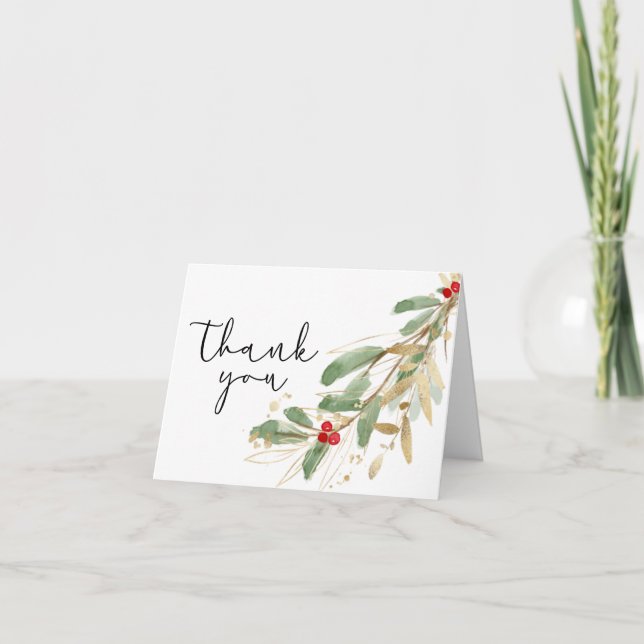 Winter Holly Thank You Card (Front)