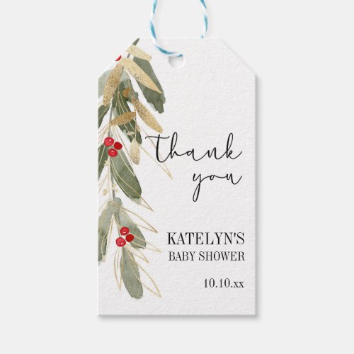 Winter Holly Thank You Tag Christmas Baby Shower