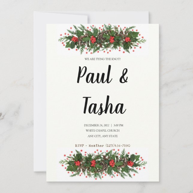 Winter Holly Wedding Invitation (Front)