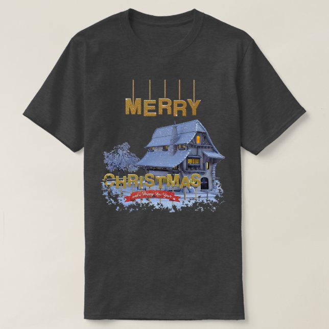 Winter home with snow Merry Christmas T-Shirt (Design Front)