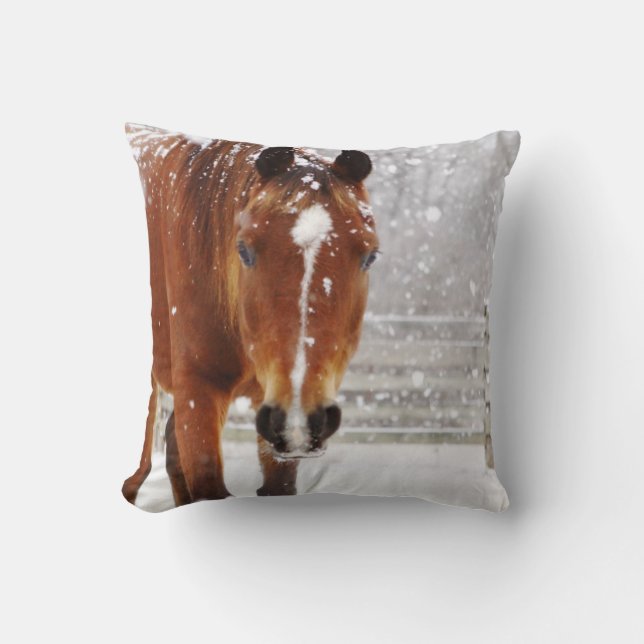 Winter Horse Christmas Throw Pillow (Front)